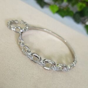 White Gold Filled Chain Link Clamper Bangle Bracelet Adjustable Ring Set